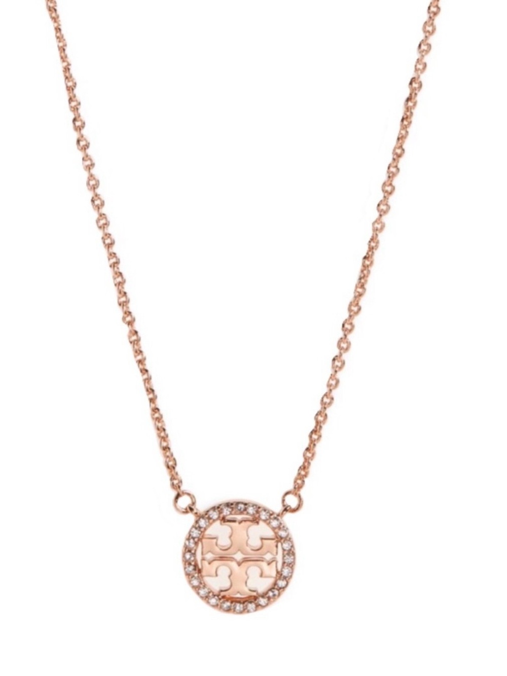 TORY BURCH • Rose Gold Delicate Crystal Logo Miller Necklace